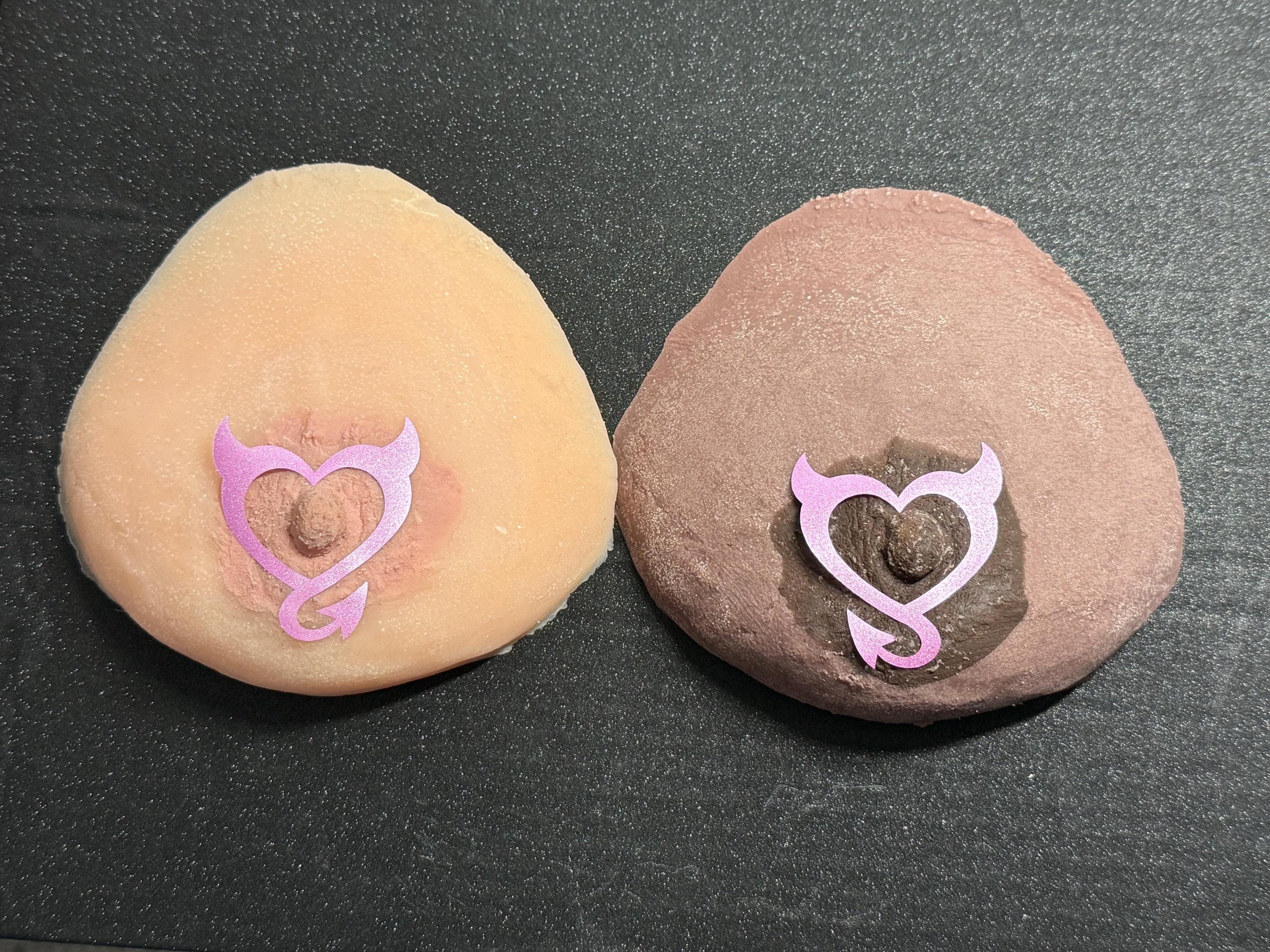 Devil Heart Vinyl Nipple Stickers | Pink Glitter Body Art Decals | Valentine Accessories | Discreet Packaging
