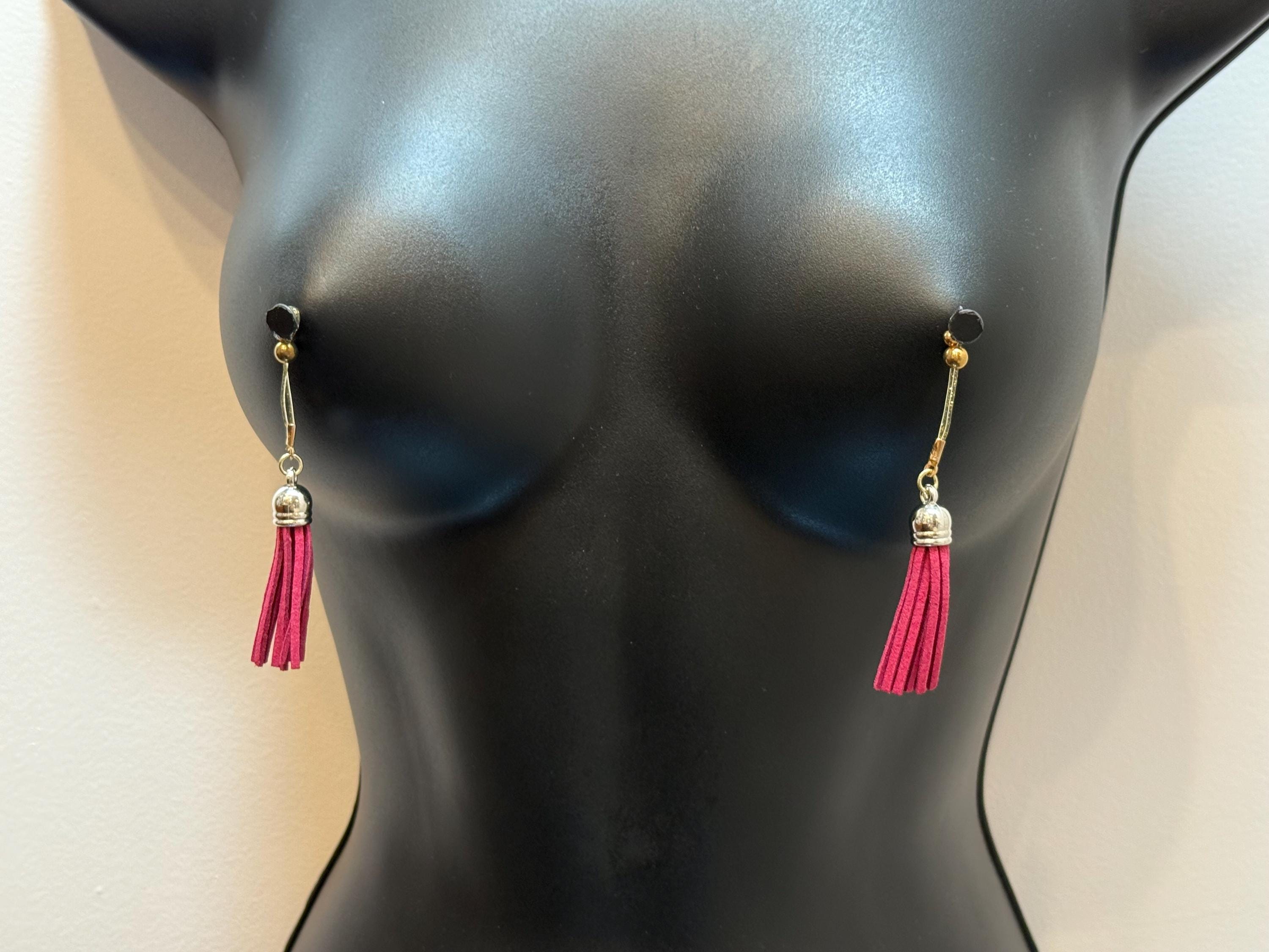 Dark Pink Nipple Tassels | 18K Gold Plated Nip Jewelry | Non-Pierced | Discreet Packaging