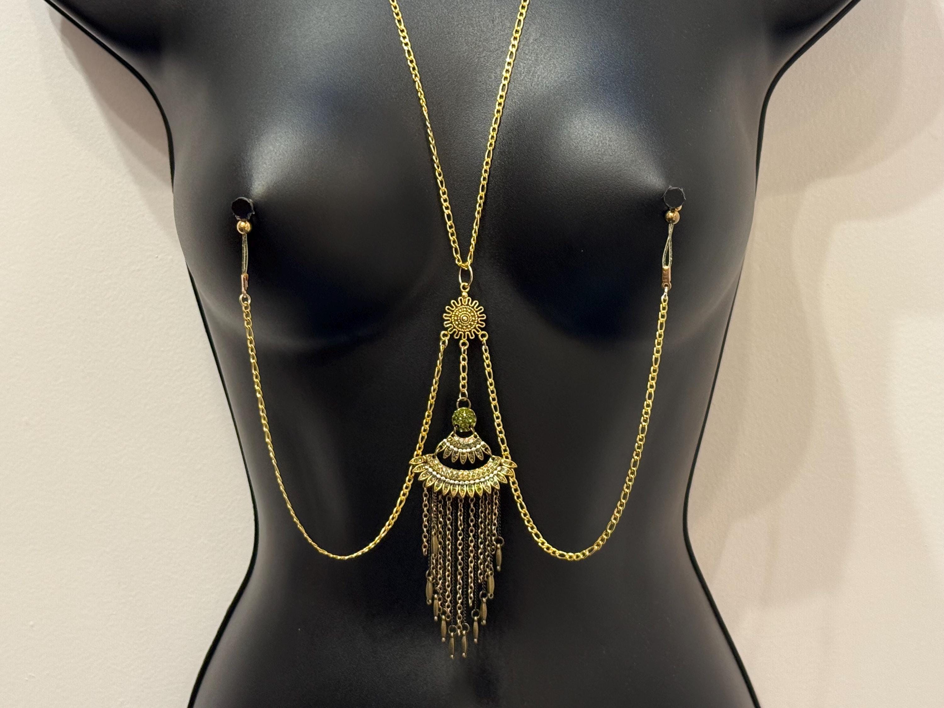 18K Gold Plated Nipple Chain | Vintage Inspired Body Jewelry | Discreet Packaging