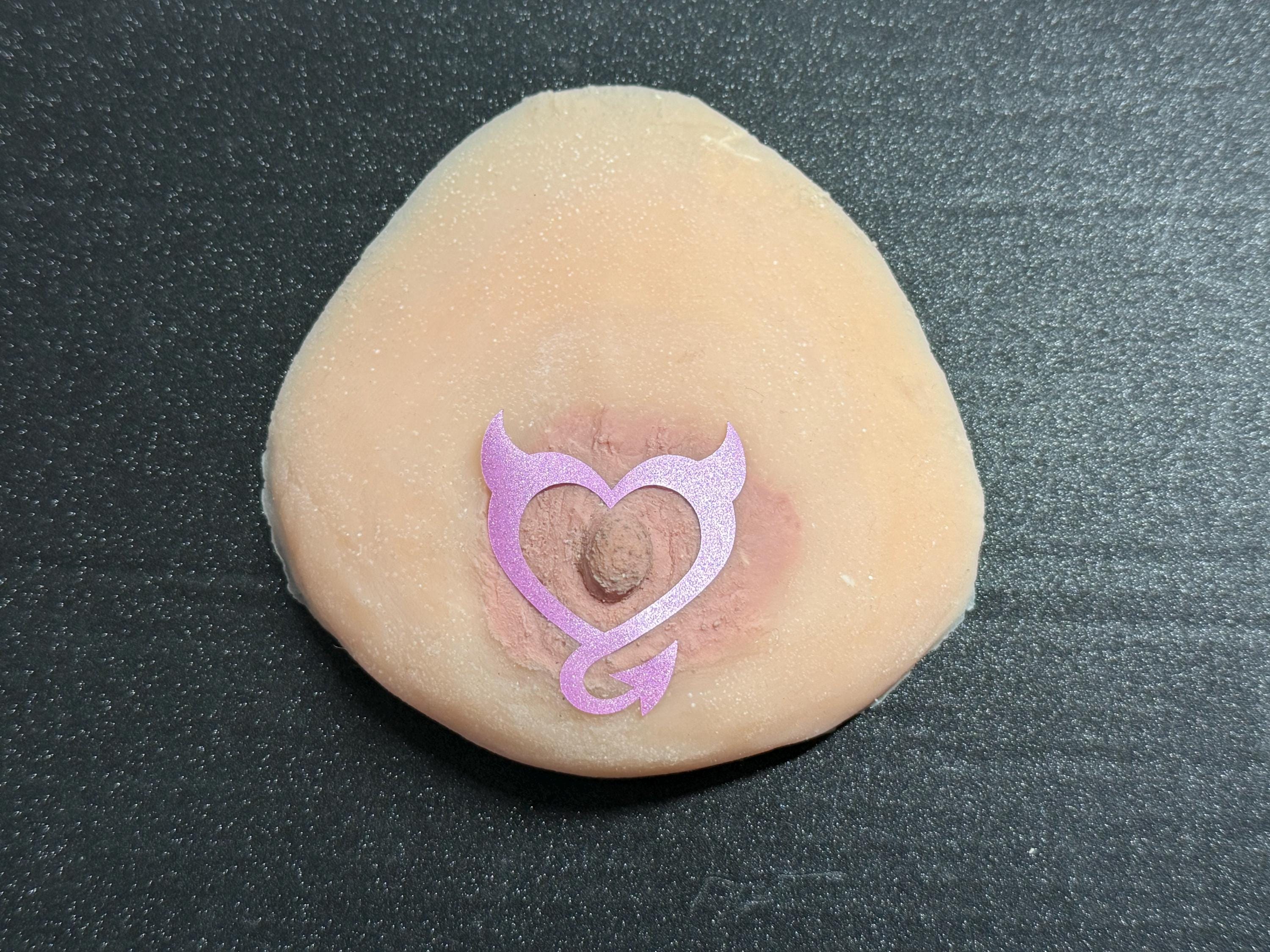Devil Heart Vinyl Nipple Stickers | Pink Glitter Body Art Decals | Valentine Accessories | Discreet Packaging