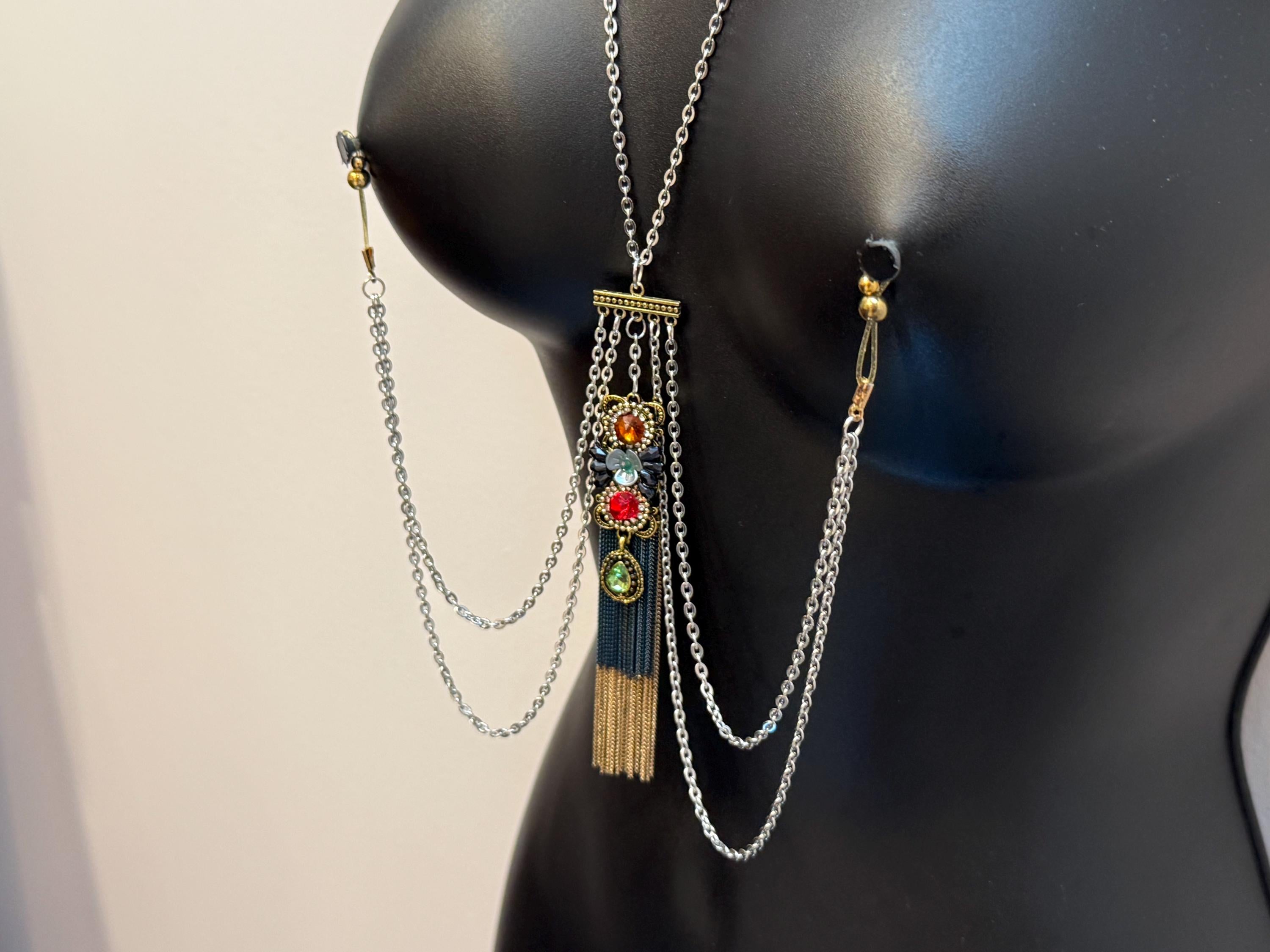 18K Gold Plated Body Chain Necklace with Gemstones | Discreet Packaging