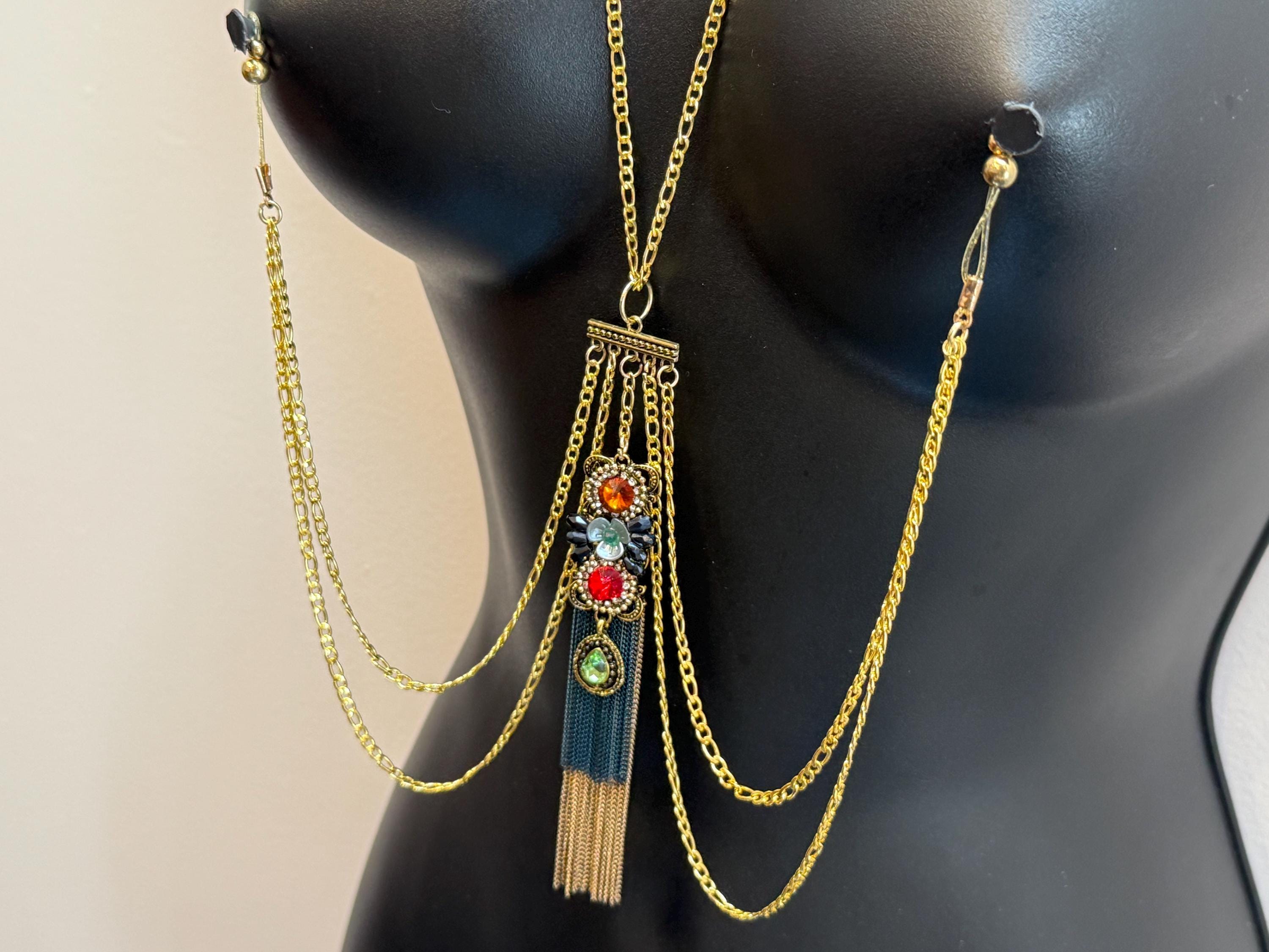 18K Gold Plated Body Chain Necklace with Gemstones | Discreet Packaging
