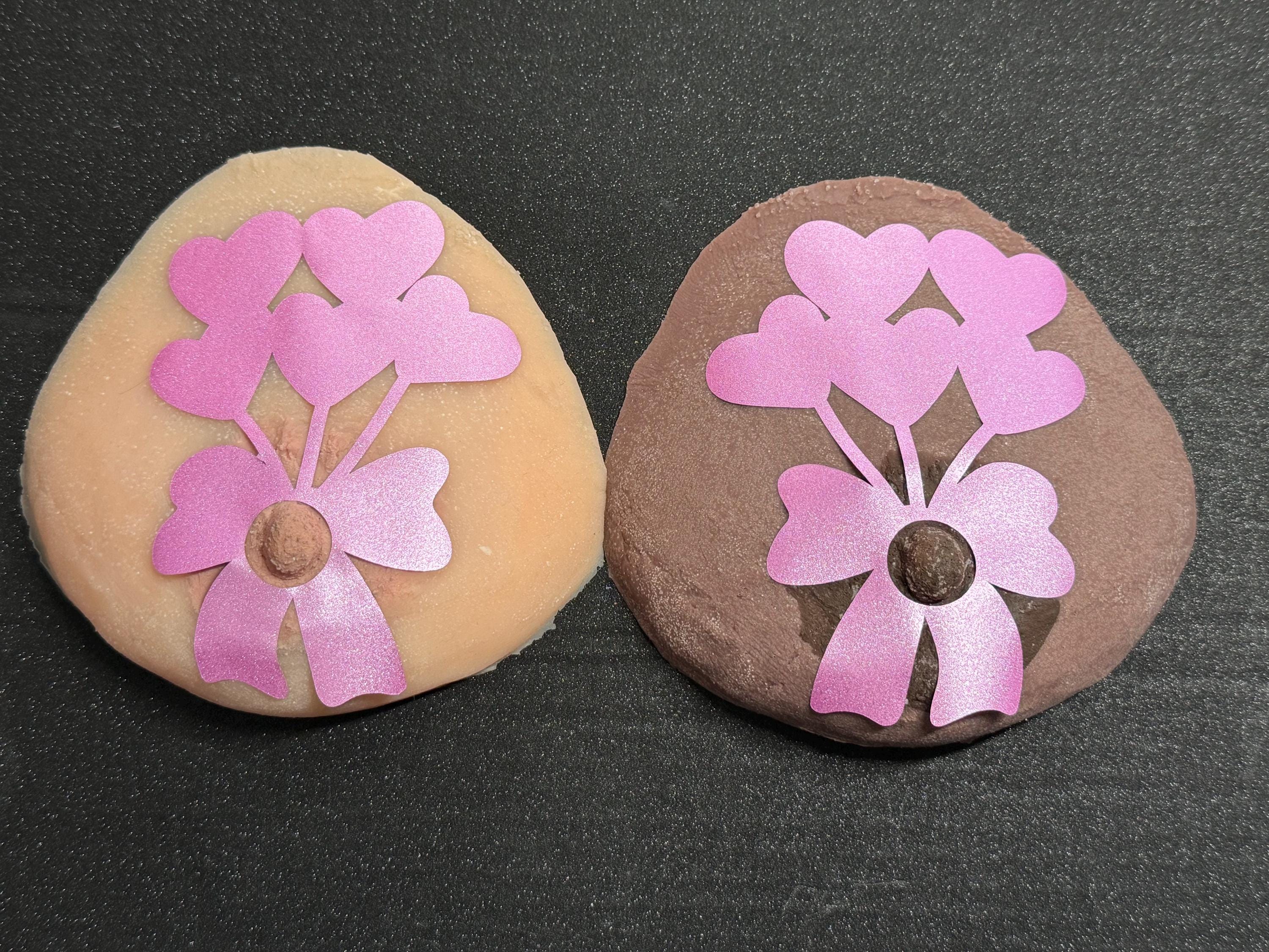 Heart Bouquet Vinyl Nipple Stickers | Glitter Valentine Body Art with Bow | Discreet Packaging