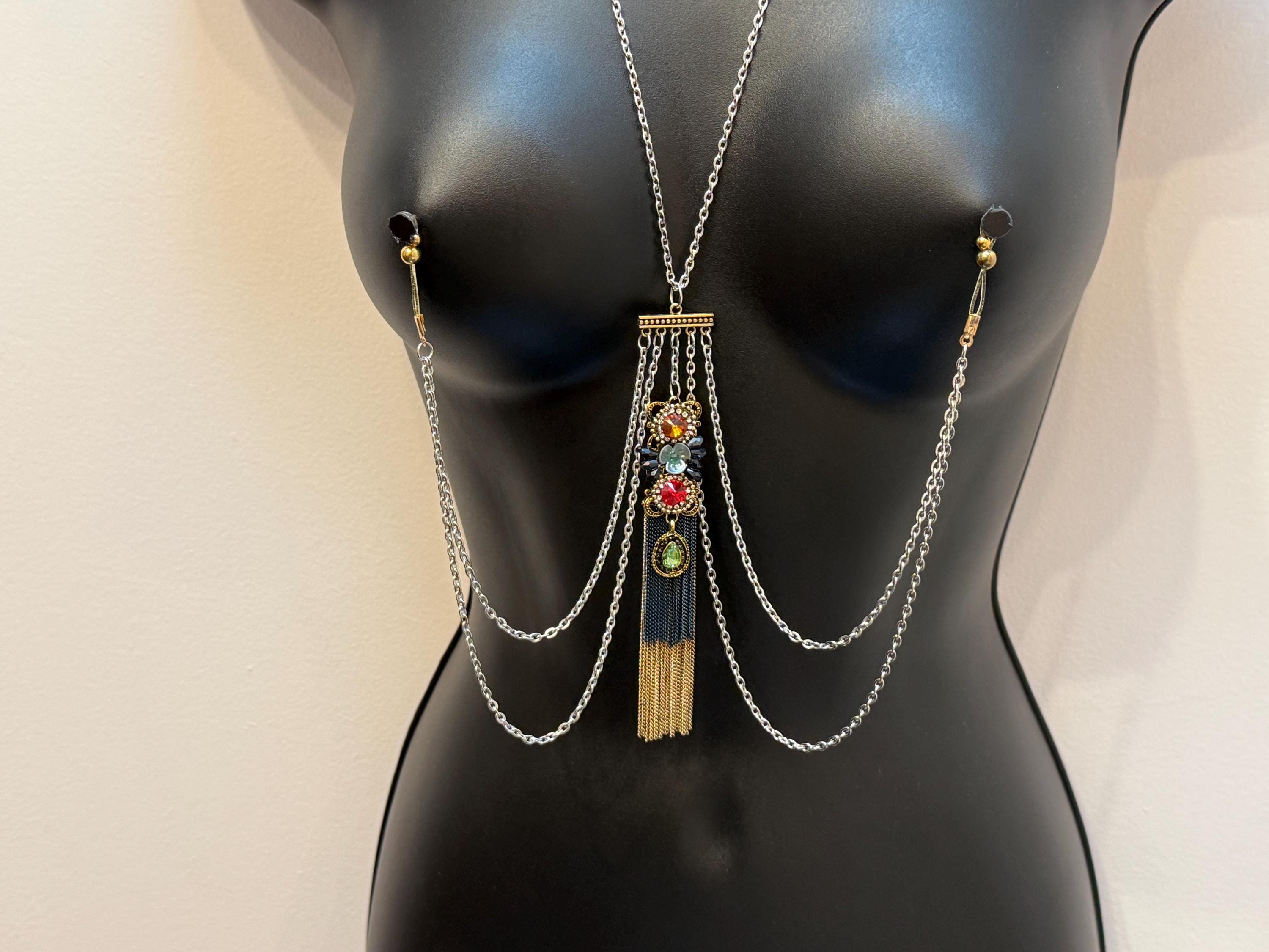 18K Gold Plated Body Chain Necklace with Gemstones | Discreet Packaging