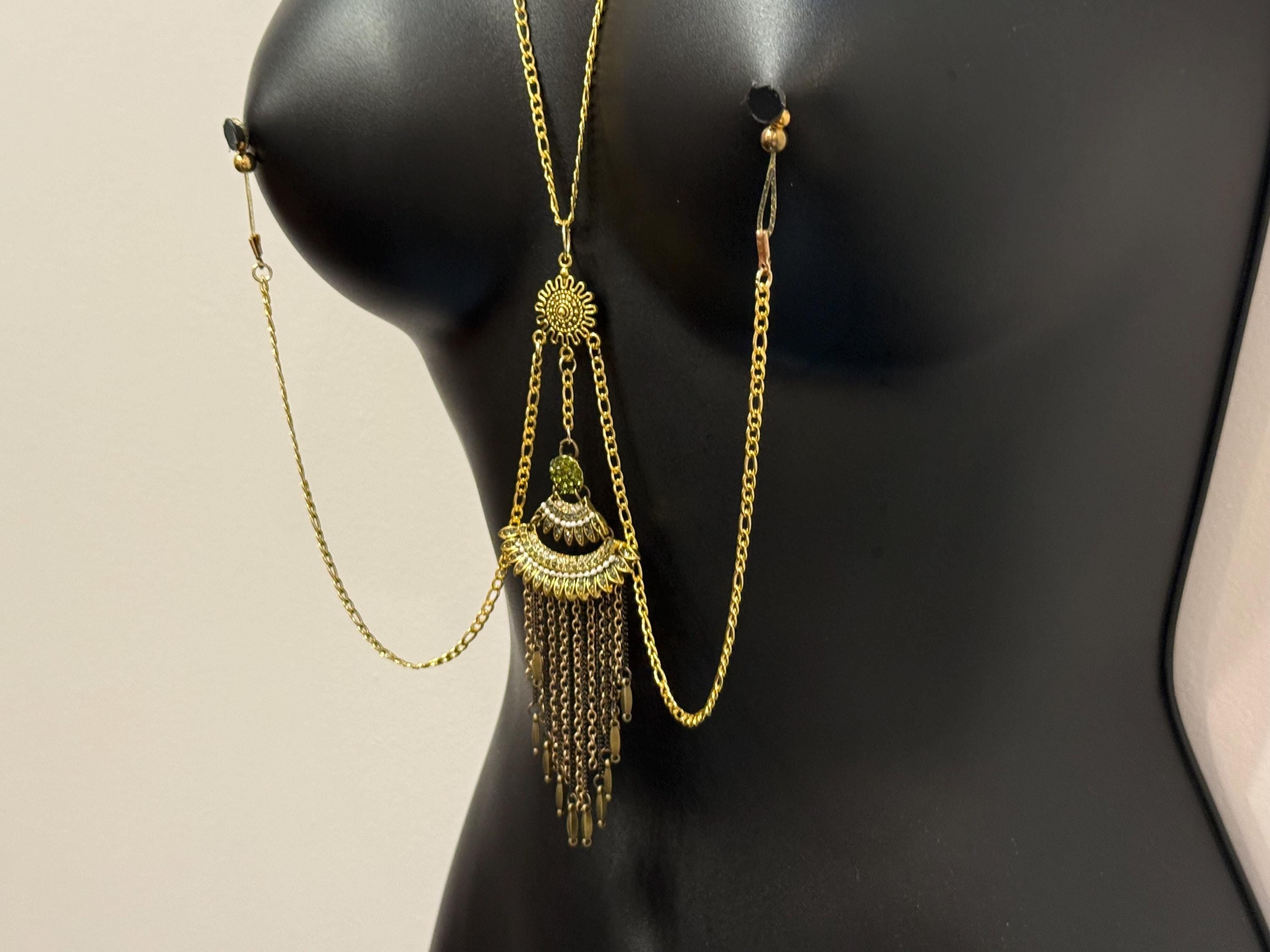 18K Gold Plated Nipple Chain | Vintage Inspired Body Jewelry | Discreet Packaging