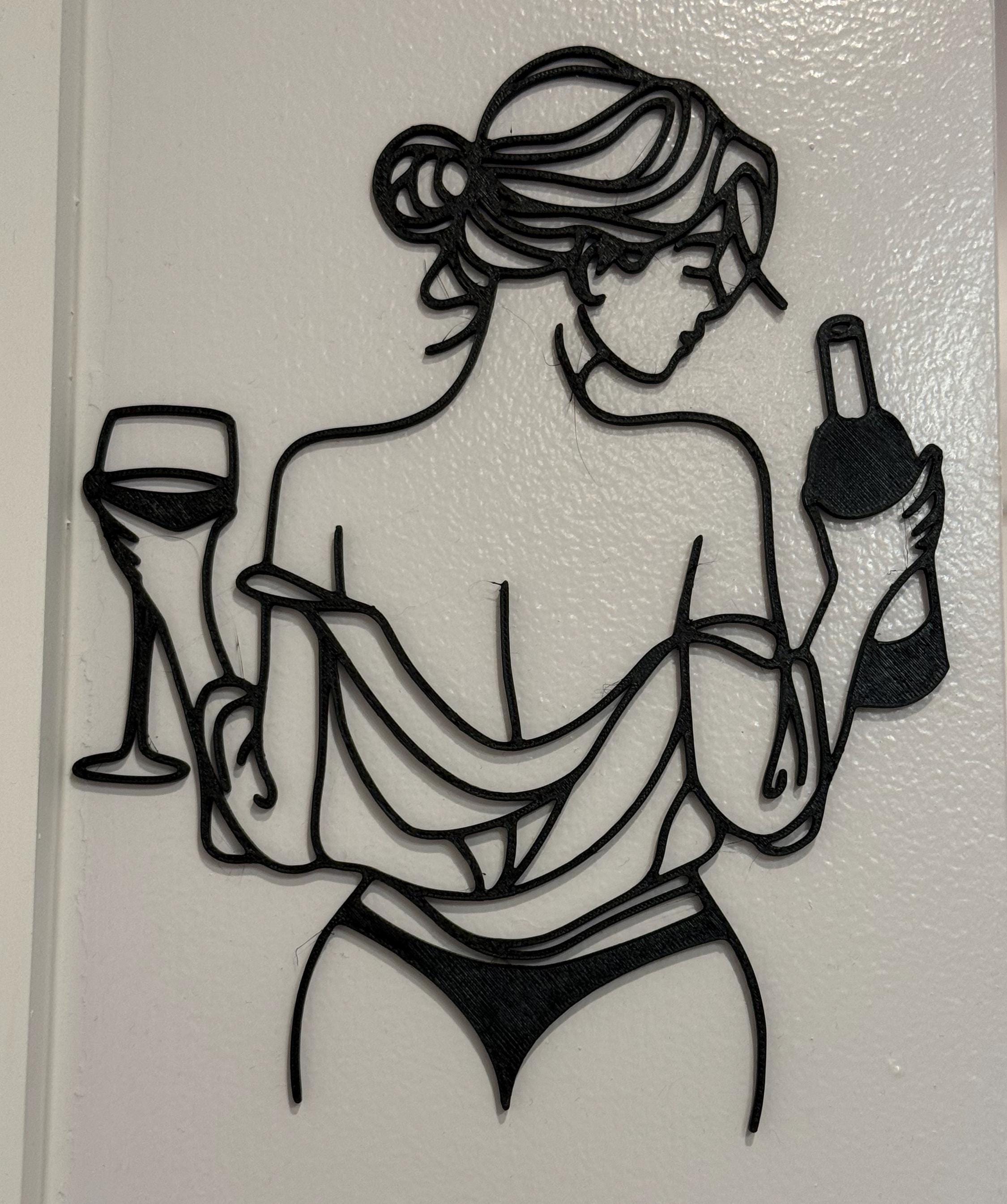 Wine Lover Line Art Sculpture | Modern Woman Silhouette Wall Decor | Discreet Packaging
