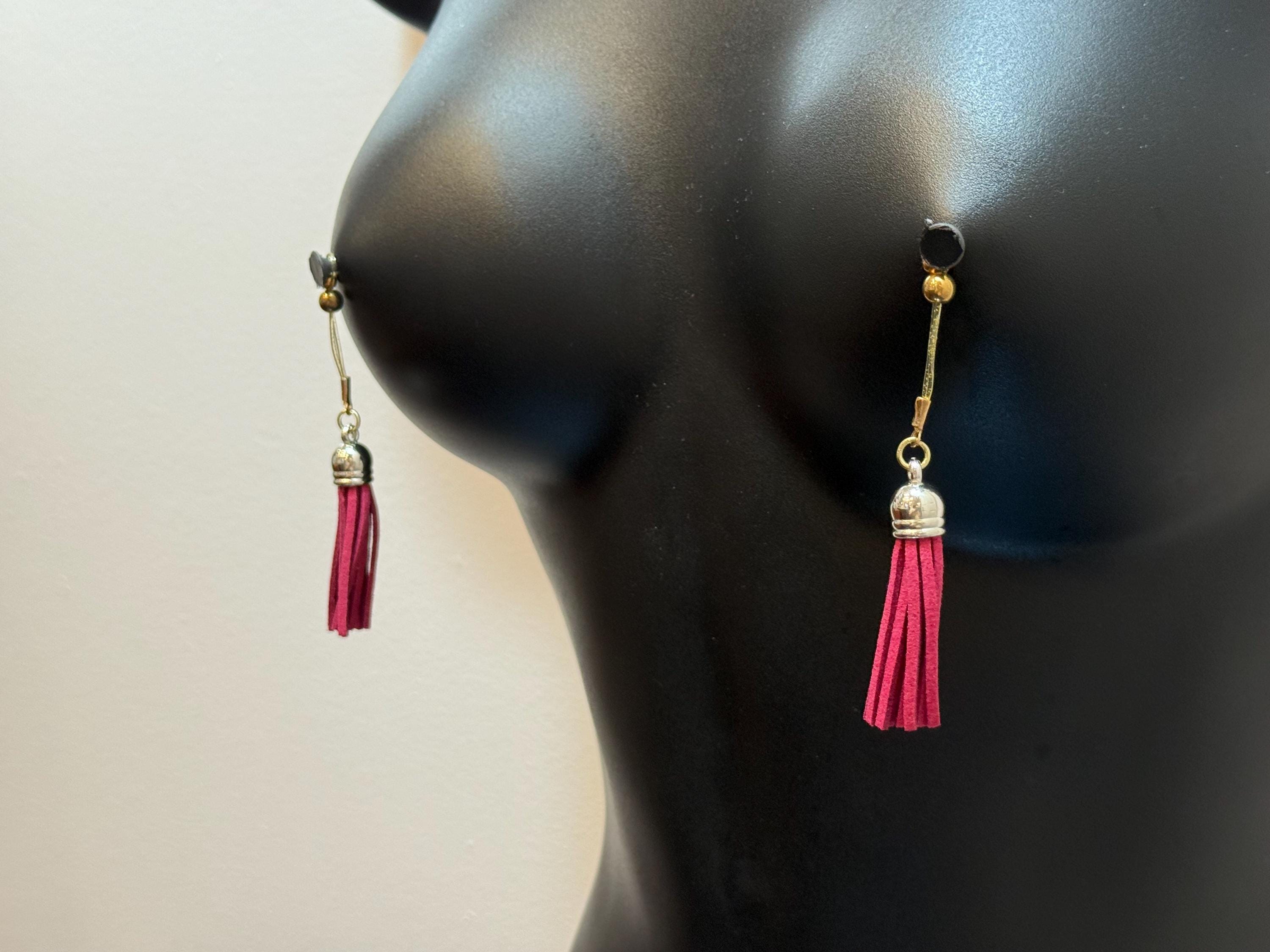 Dark Pink Nipple Tassels | 18K Gold Plated Nip Jewelry | Non-Pierced | Discreet Packaging
