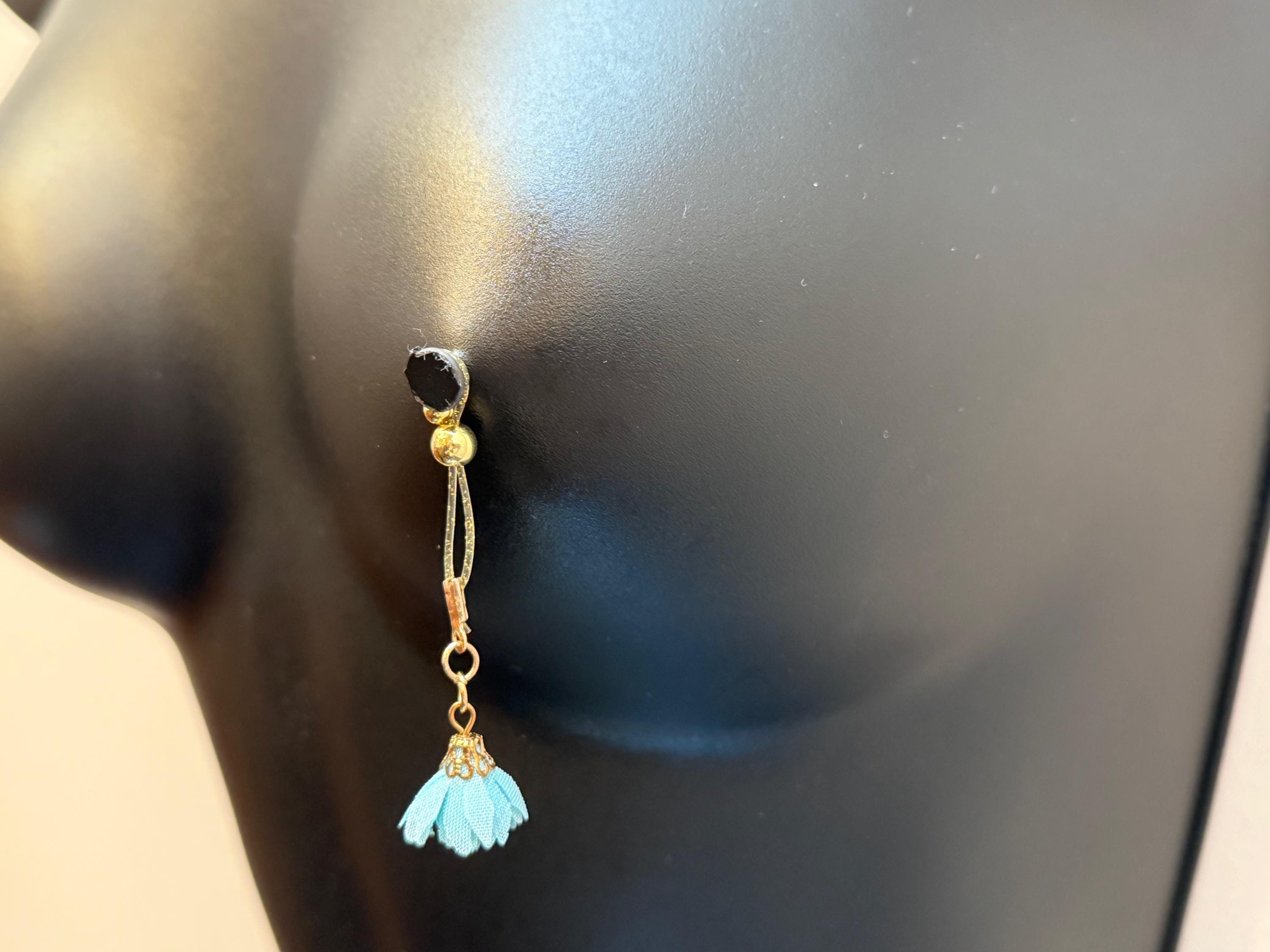 18K Gold Plated Nipple Jewelry | Dangling Flower Charms | Non-Pierced | Discreet Packaging