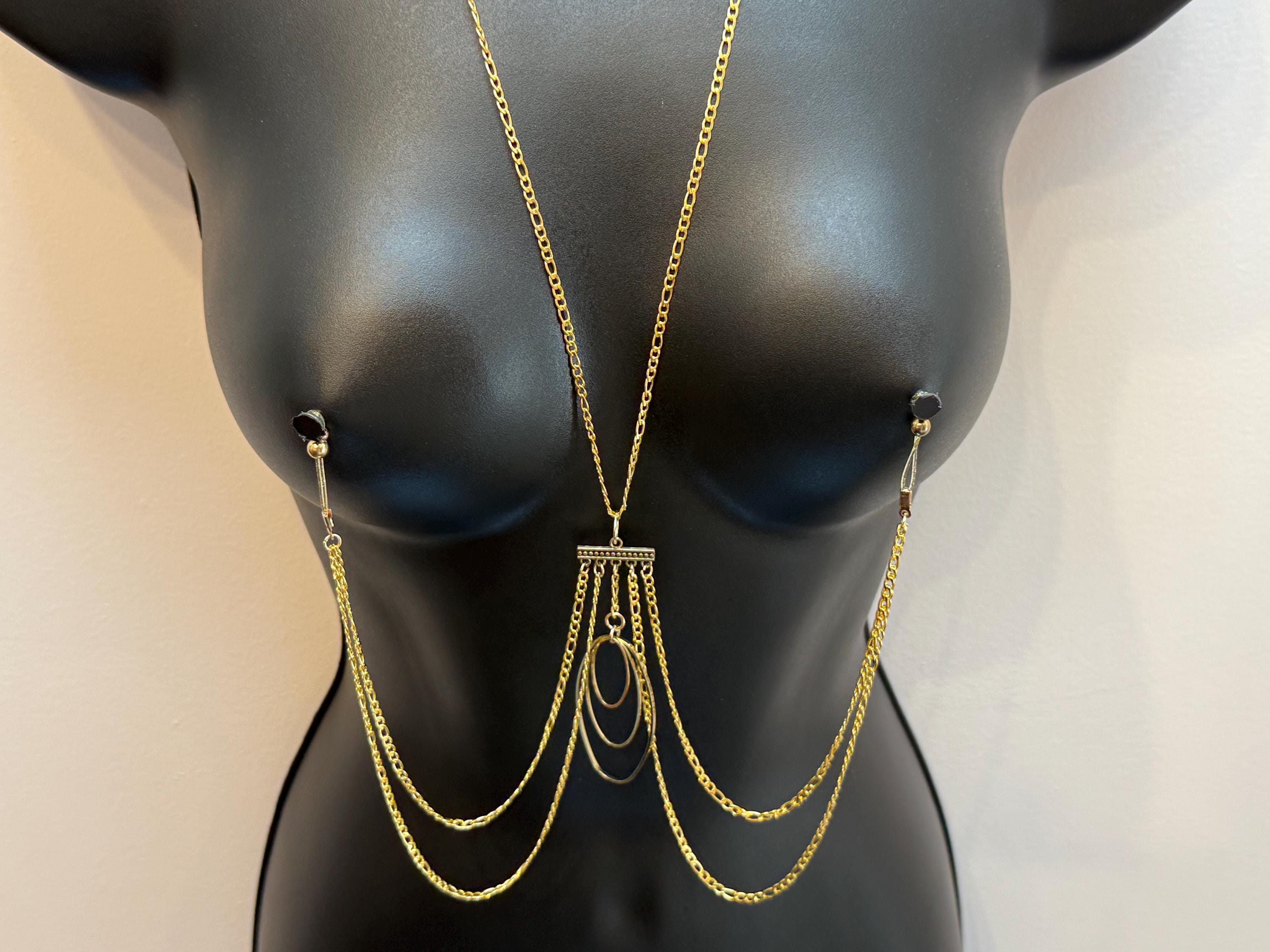 18K Gold Plated Nipple Jewelry with Charm | Open Link Pendant Necklace | Discreet Packaging