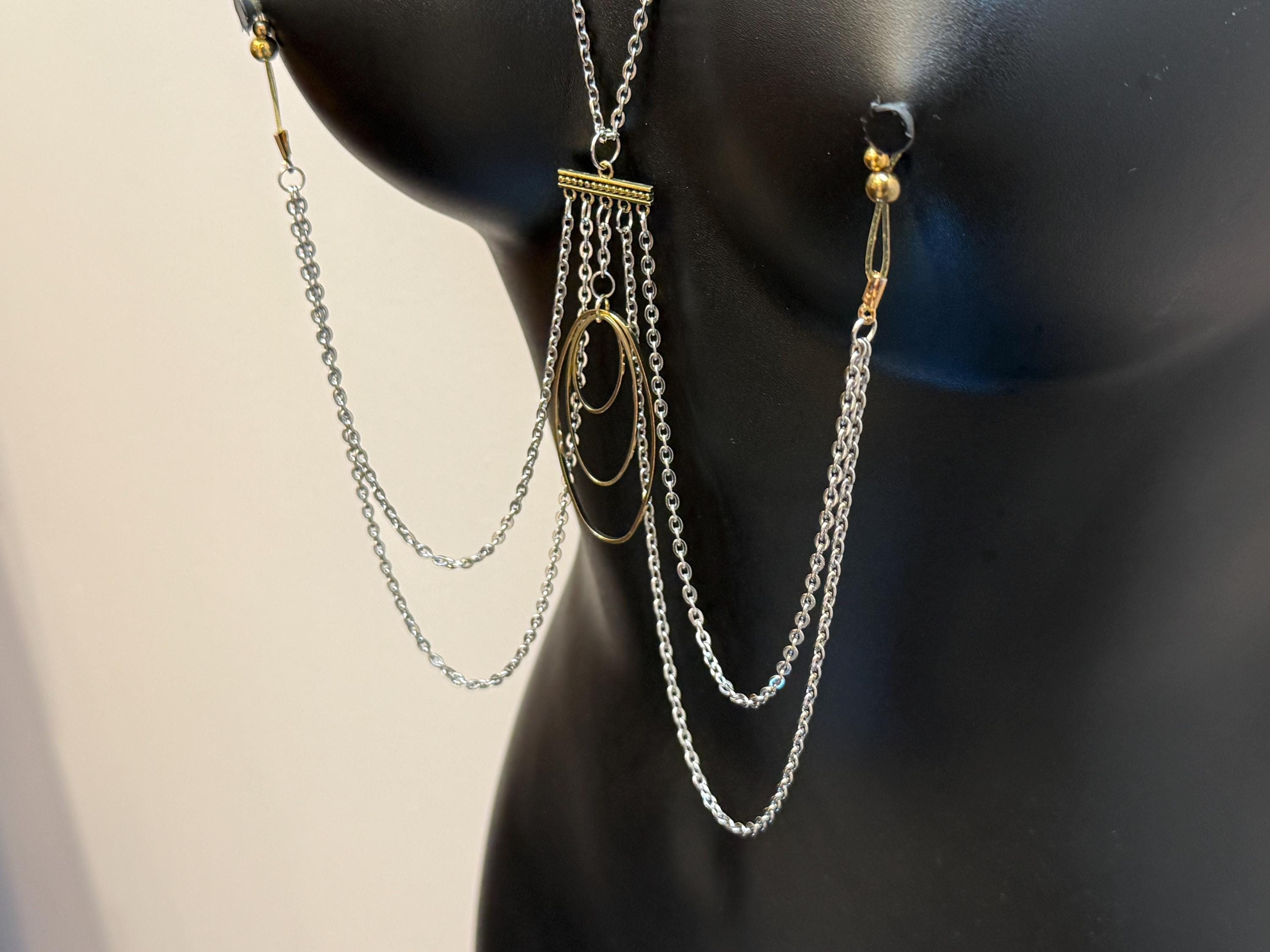 18K Gold Plated Nipple Jewelry with Charm | Open Link Pendant Necklace | Discreet Packaging