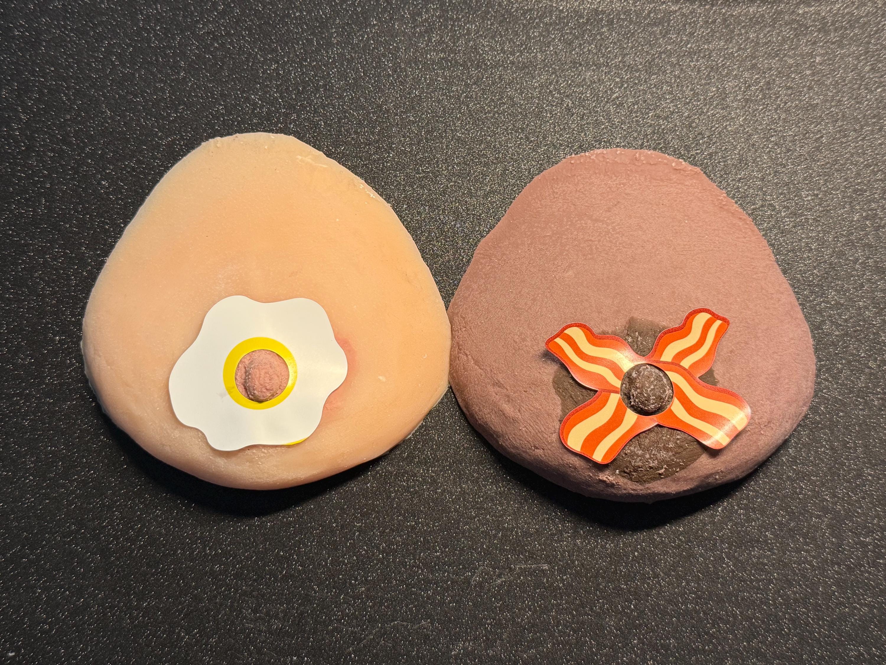 Eggs and Bacon Nipple Stickers | Breakfast Food Pasties for Raves or Costume Fun | Discreet Packaging