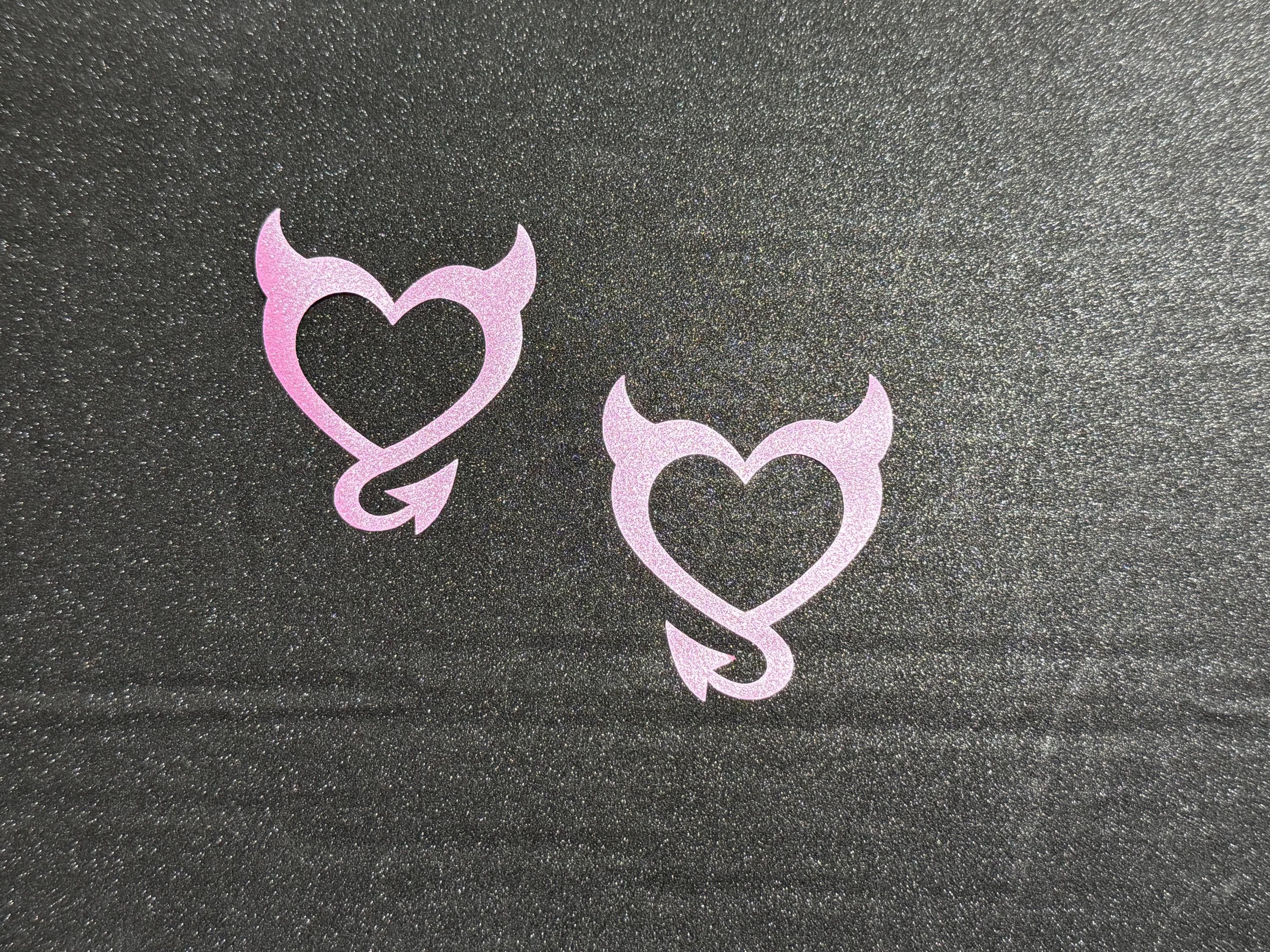 Devil Heart Vinyl Nipple Stickers | Pink Glitter Body Art Decals | Valentine Accessories | Discreet Packaging