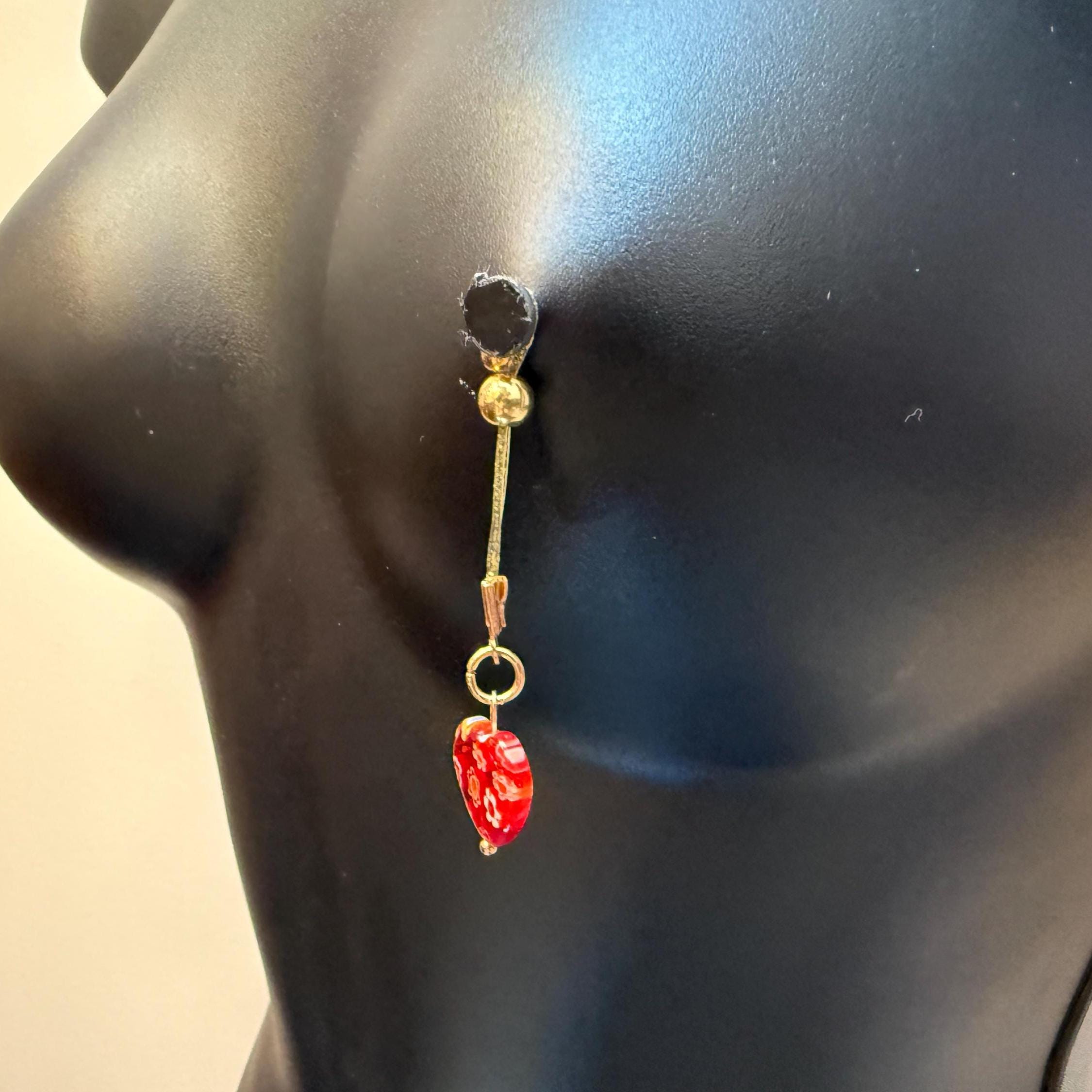 18K Gold Plated Heart Nip Tips | Dangling Charm | Non-Pierced | Discreet Packaging