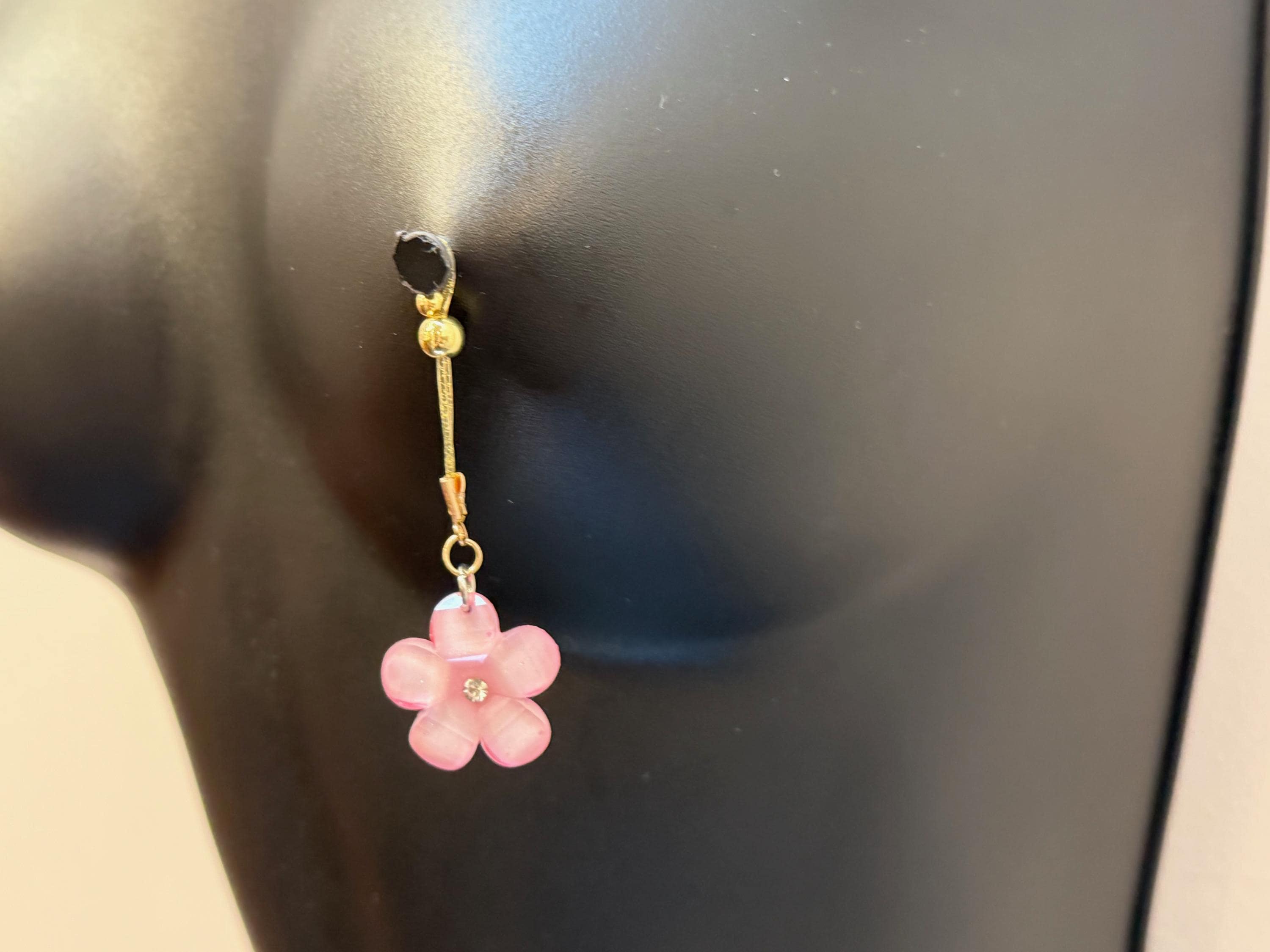 18K Gold Plated Nipple Jewelry | Dangling Flower Charms | Non-Pierced | Discreet Packaging