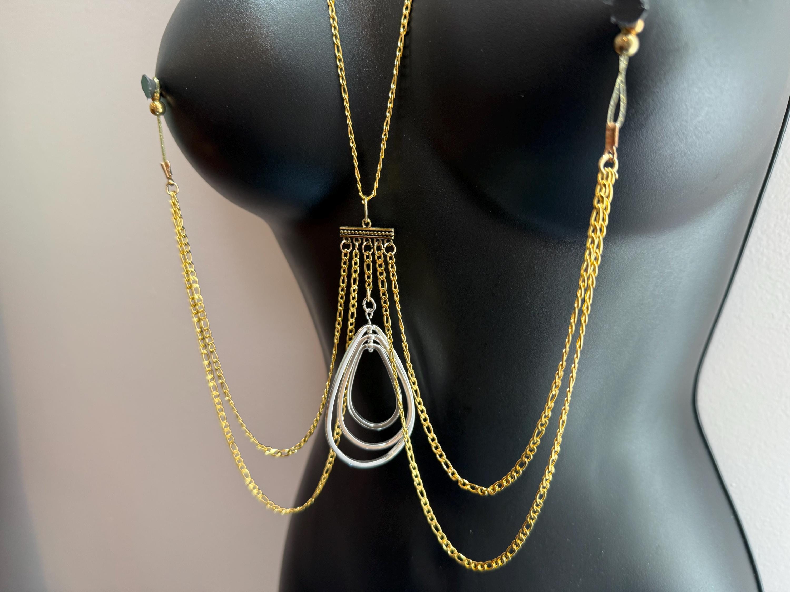 18K Gold Plated Nipple Jewelry with Geometric Chain | Discreet Packaging
