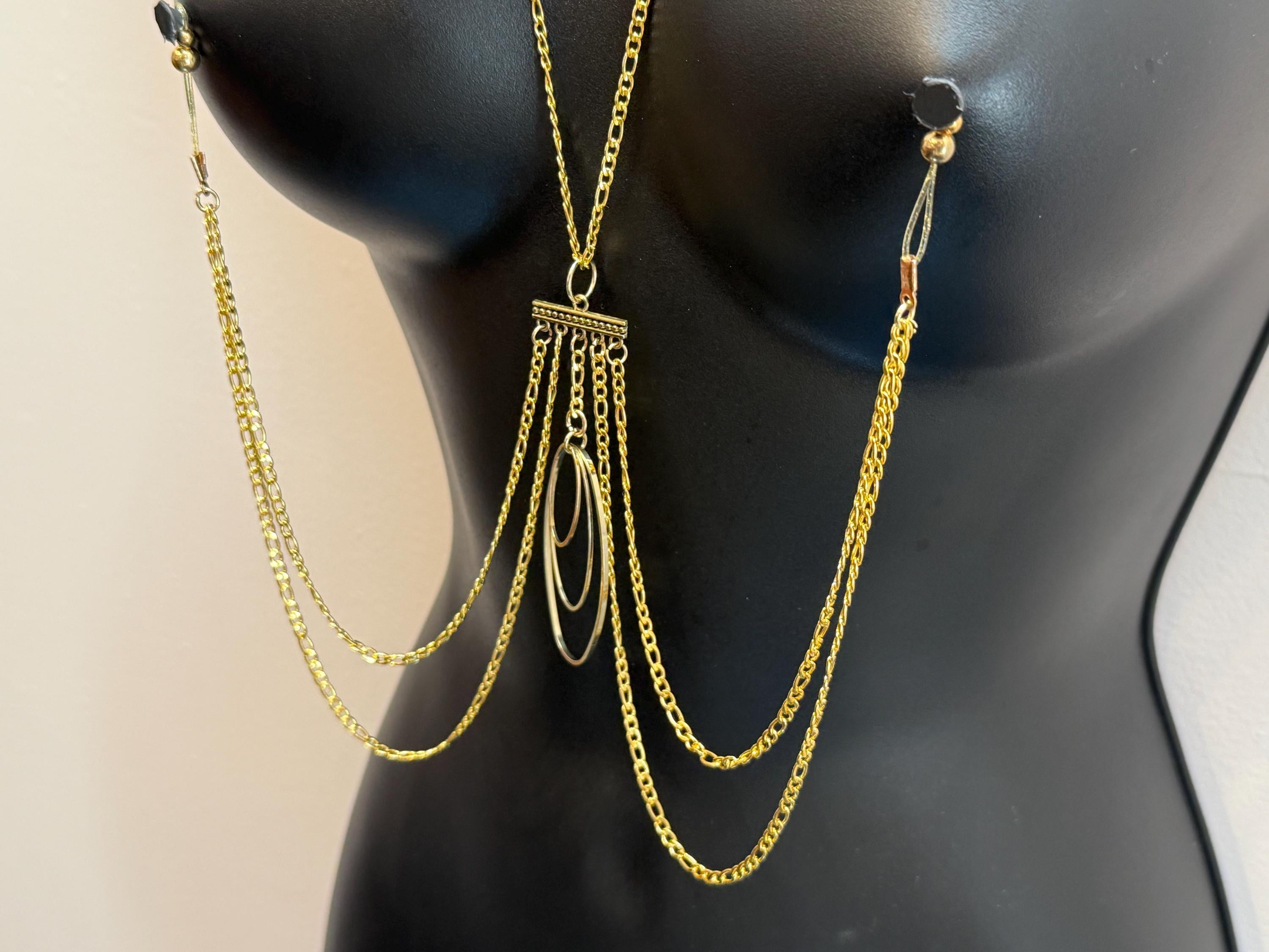 18K Gold Plated Nipple Jewelry with Charm | Open Link Pendant Necklace | Discreet Packaging