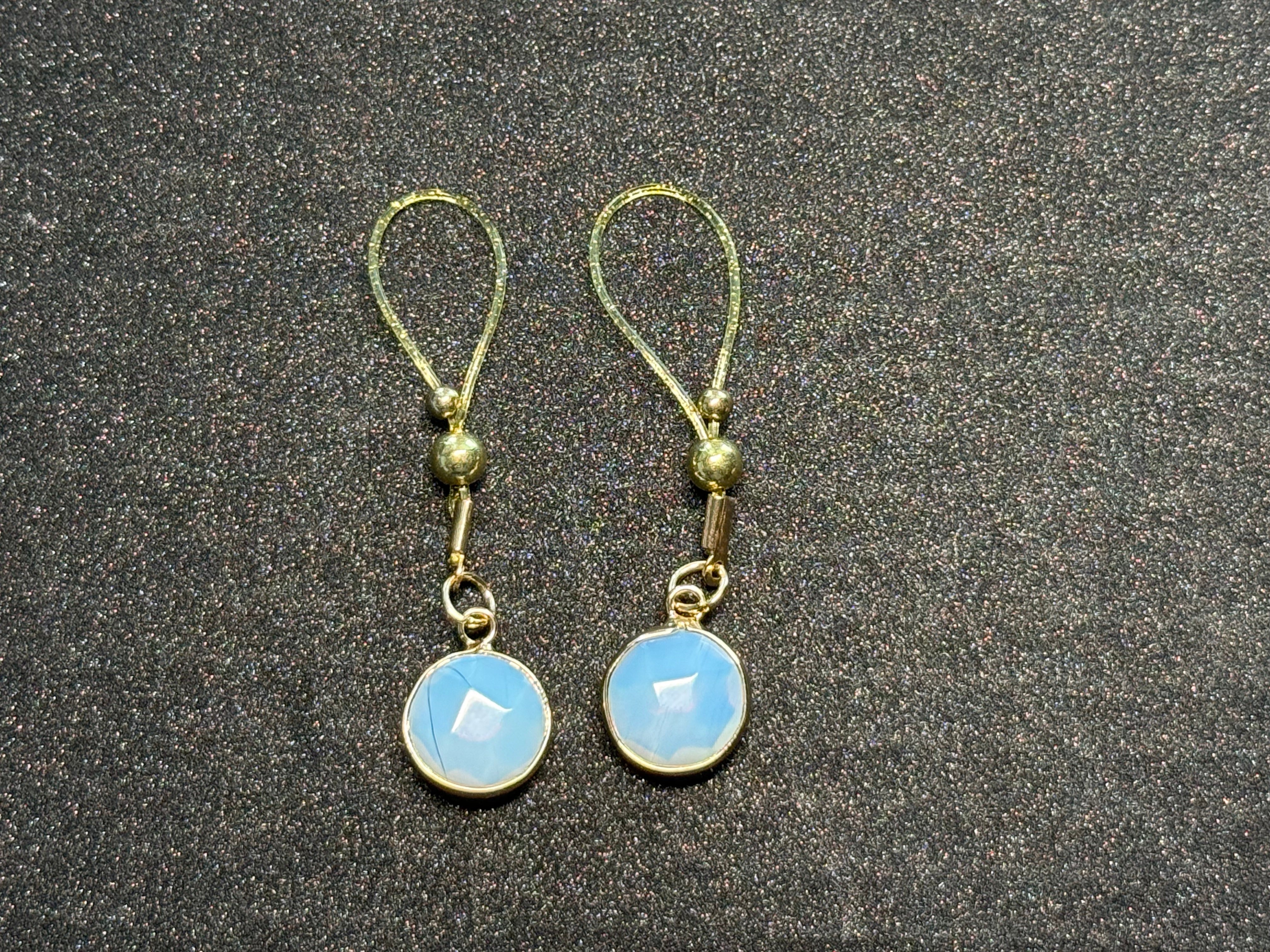 Blue Opal Nipple Tips | Adjustable Non-Piercing Gold Body Jewelry | Discreet Packaging