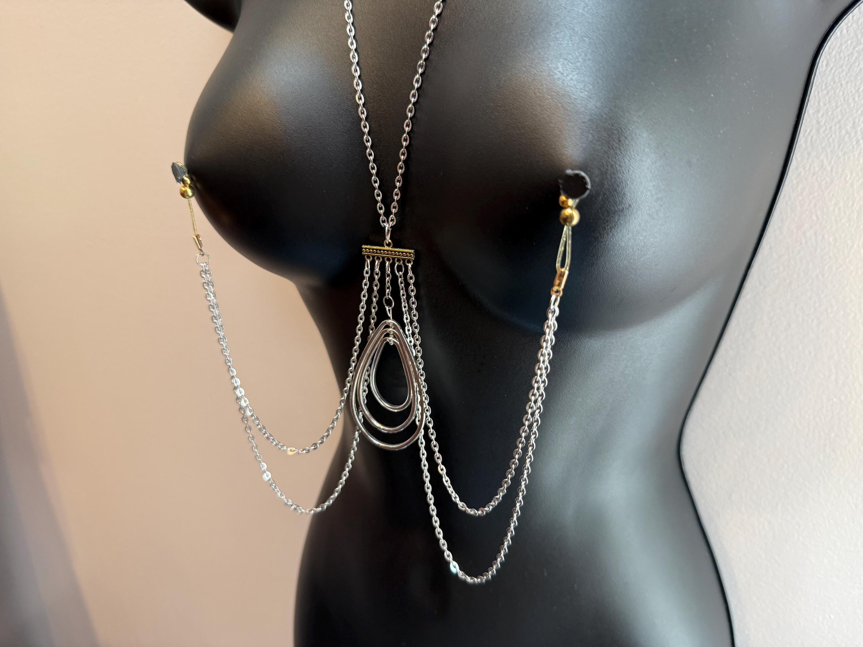18K Gold Plated Nipple Jewelry with Geometric Chain | Discreet Packaging