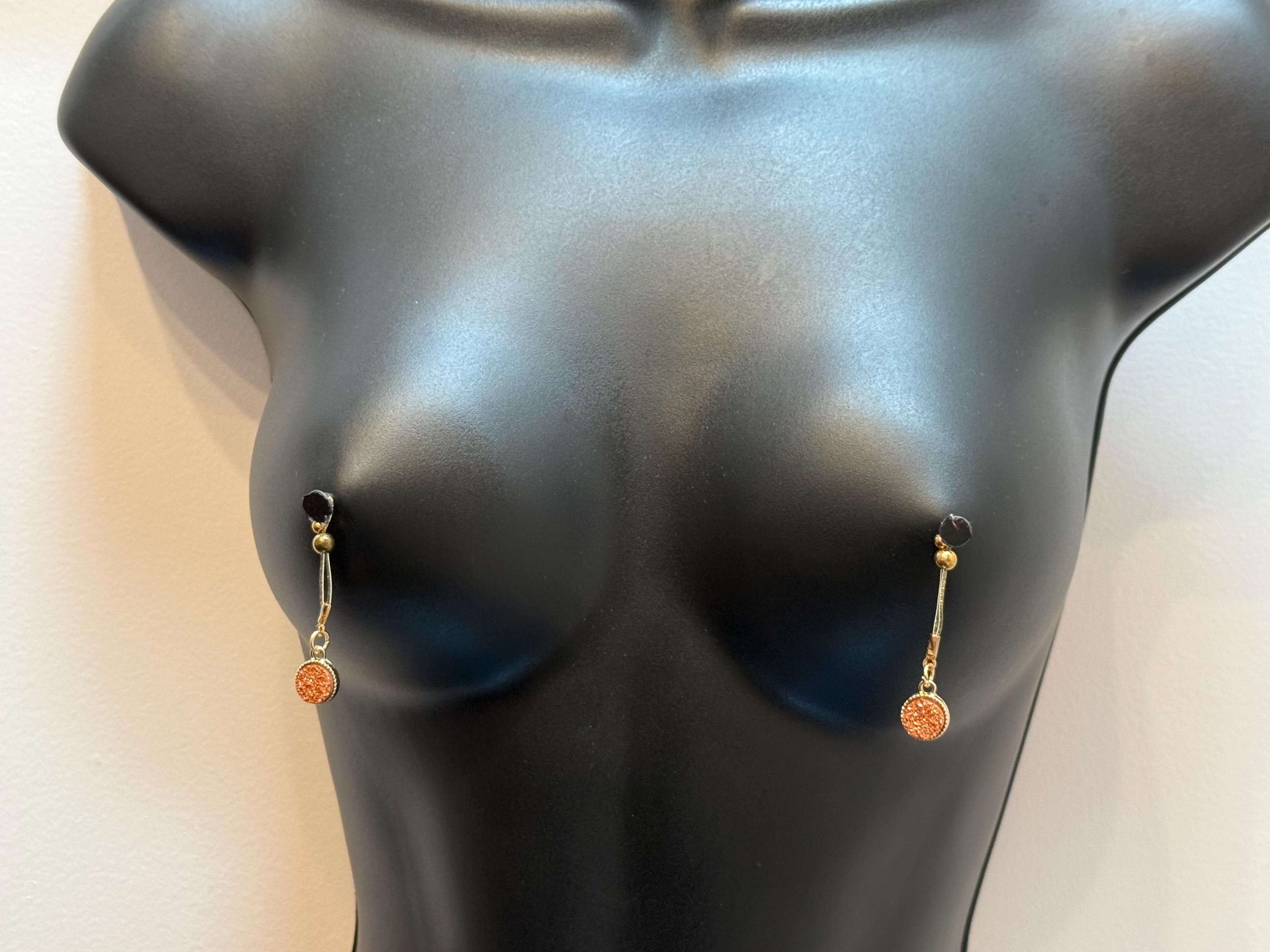 18K Gold Plated Nipple Jewelry | Vintage Circle Charms | Non-Pierced | Discreet Packaging
