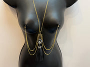 Black Tassel Gem Nipple Jewelry | 18K Gold Plated Necklace | Discreet Packaging