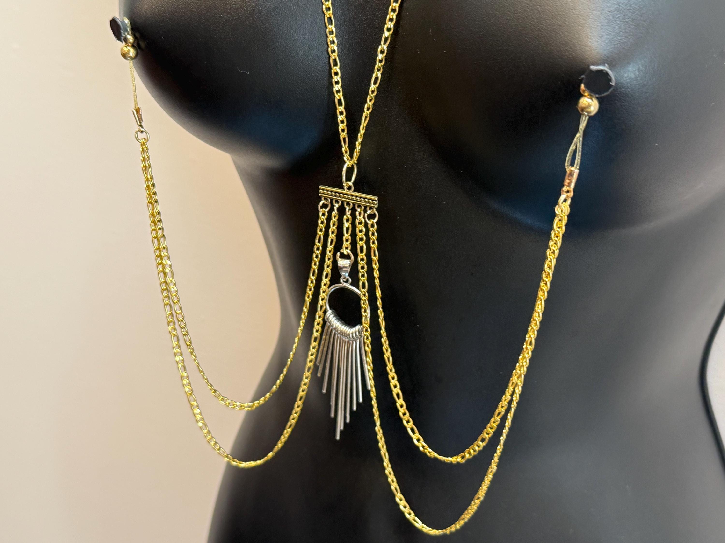 18K Gold Plated Nipple Jewelry | Dangle Charm Necklace | Adjustable Chain | Discreet Packaging