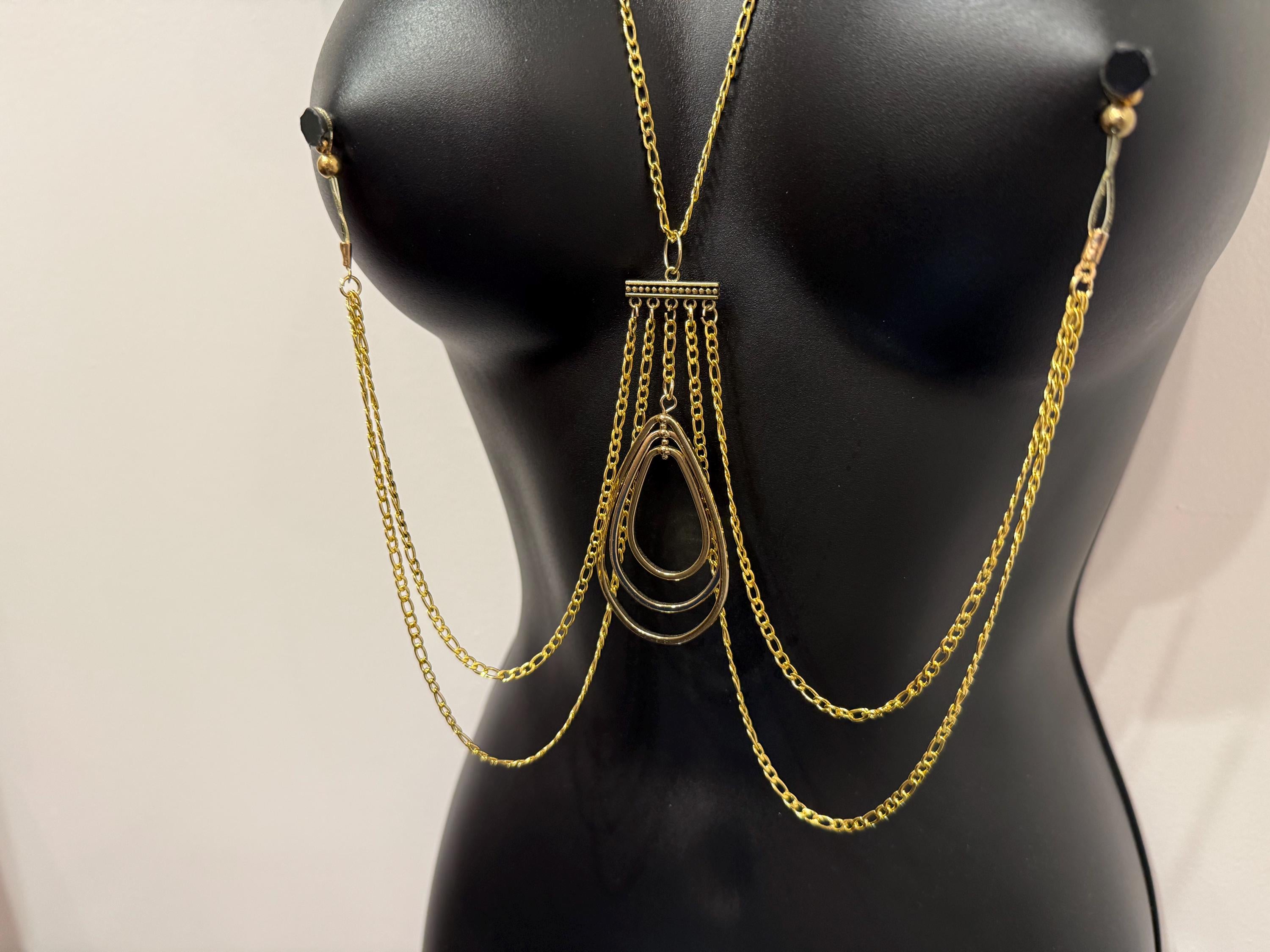 18K Gold Plated Nipple Jewelry with Geometric Chain | Discreet Packaging