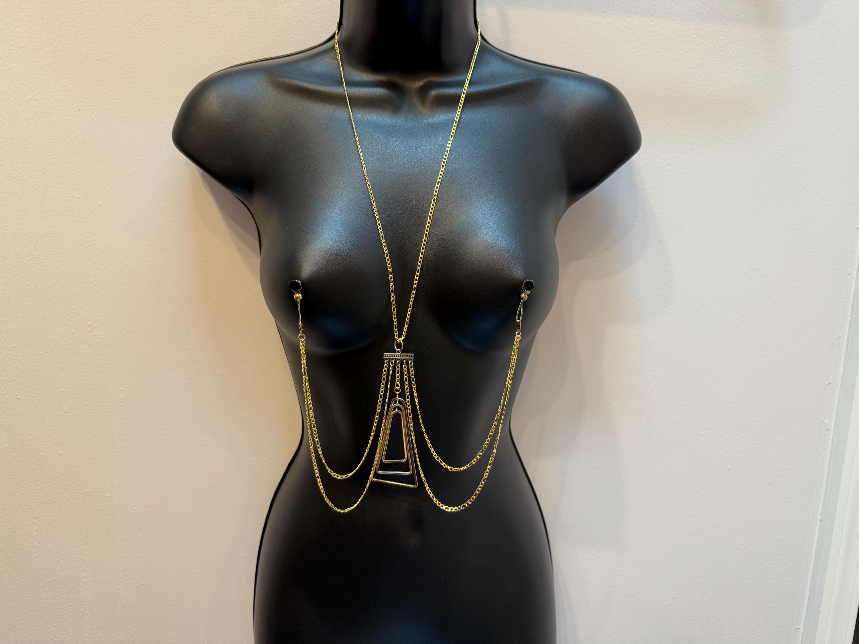 18K Gold Plated Nipple Jewelry with Triangular Charm | Discreet Packaging