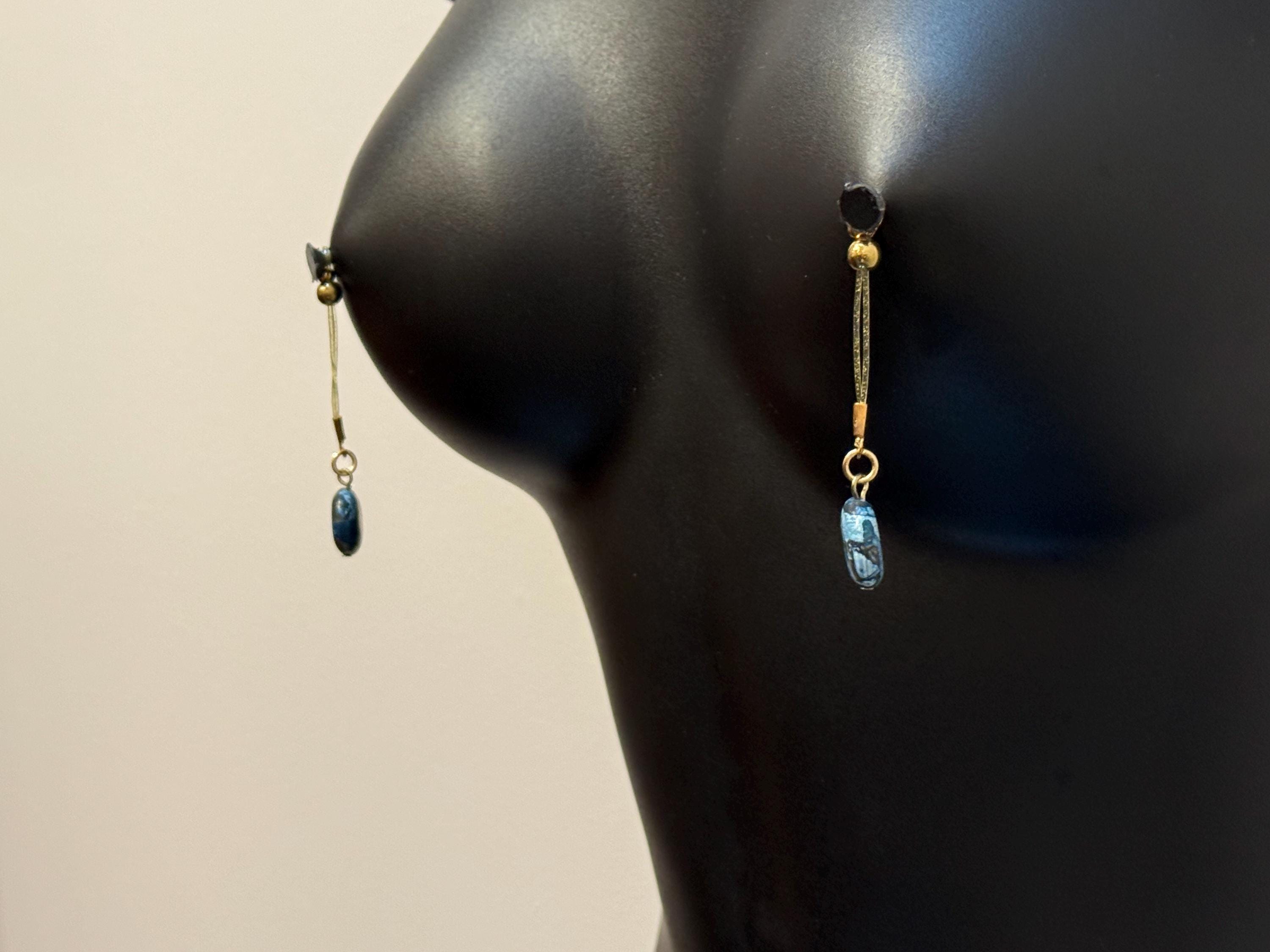 Ocean Blue Nipple Jewelry | Speckled Stone | 18K Gold Plated | Non-Pierced | Discreet Packaging