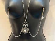 Silver Flower Nipple Jewelry with Disco Ball Dangles | Bohemian Body Chain | Discreet Packaging