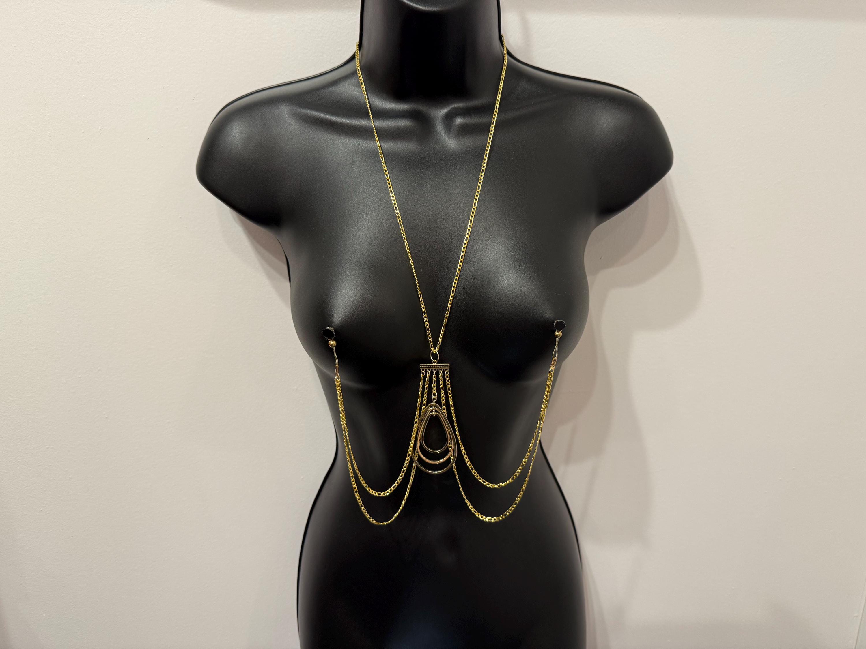 18K Gold Plated Nipple Jewelry with Geometric Chain | Discreet Packaging